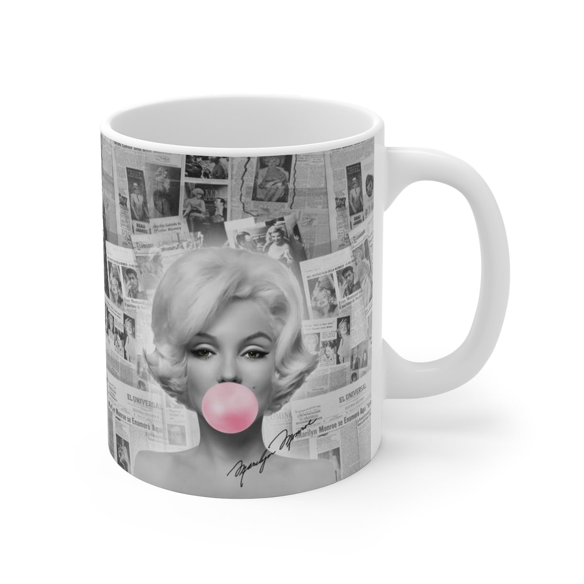 Marilyn Monroe Mug Mug 11oz - Marilyn Bubblegum Pink International News Bag