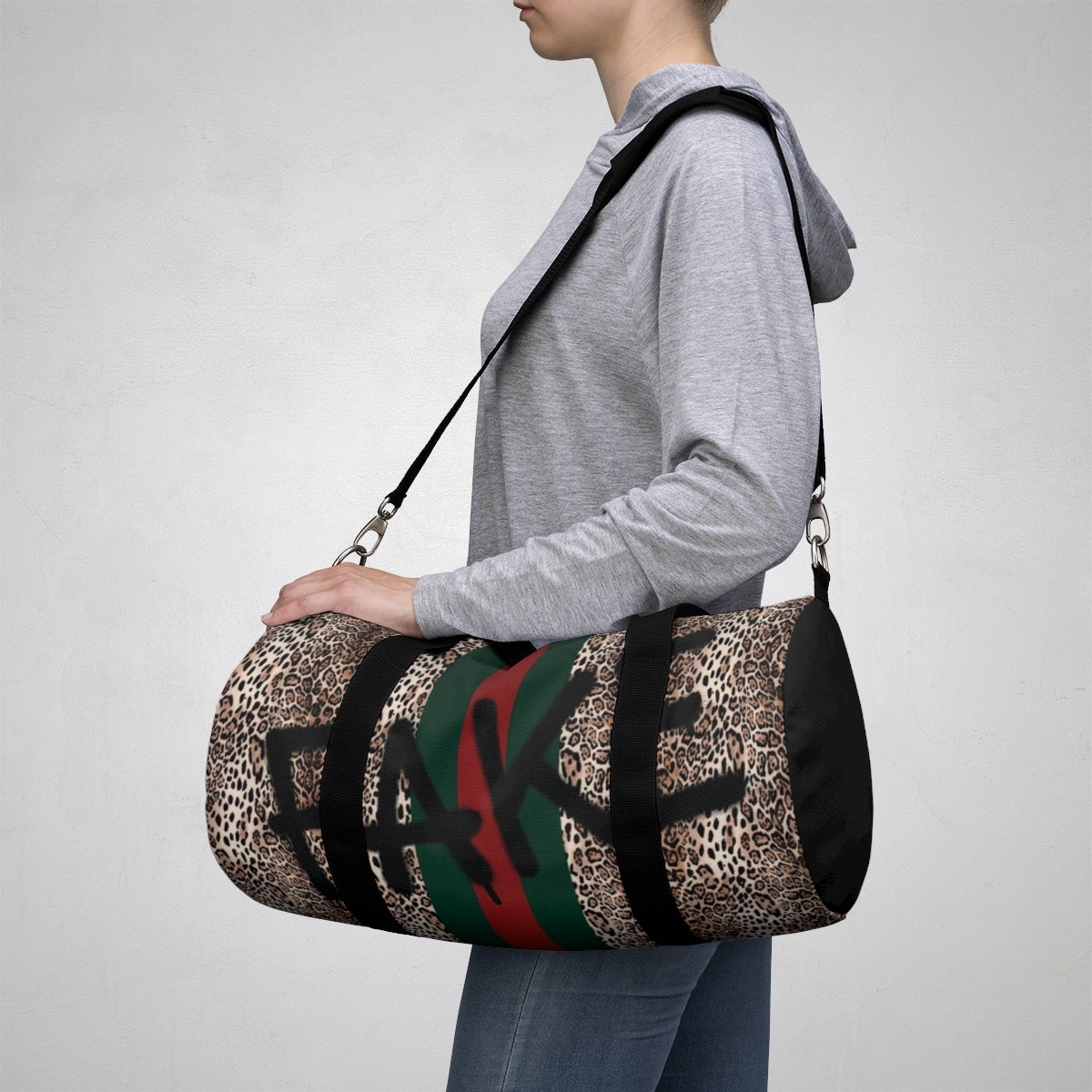 FAKE Fashion Inspired Duffel Bag - Leopard Red and Green Stripe