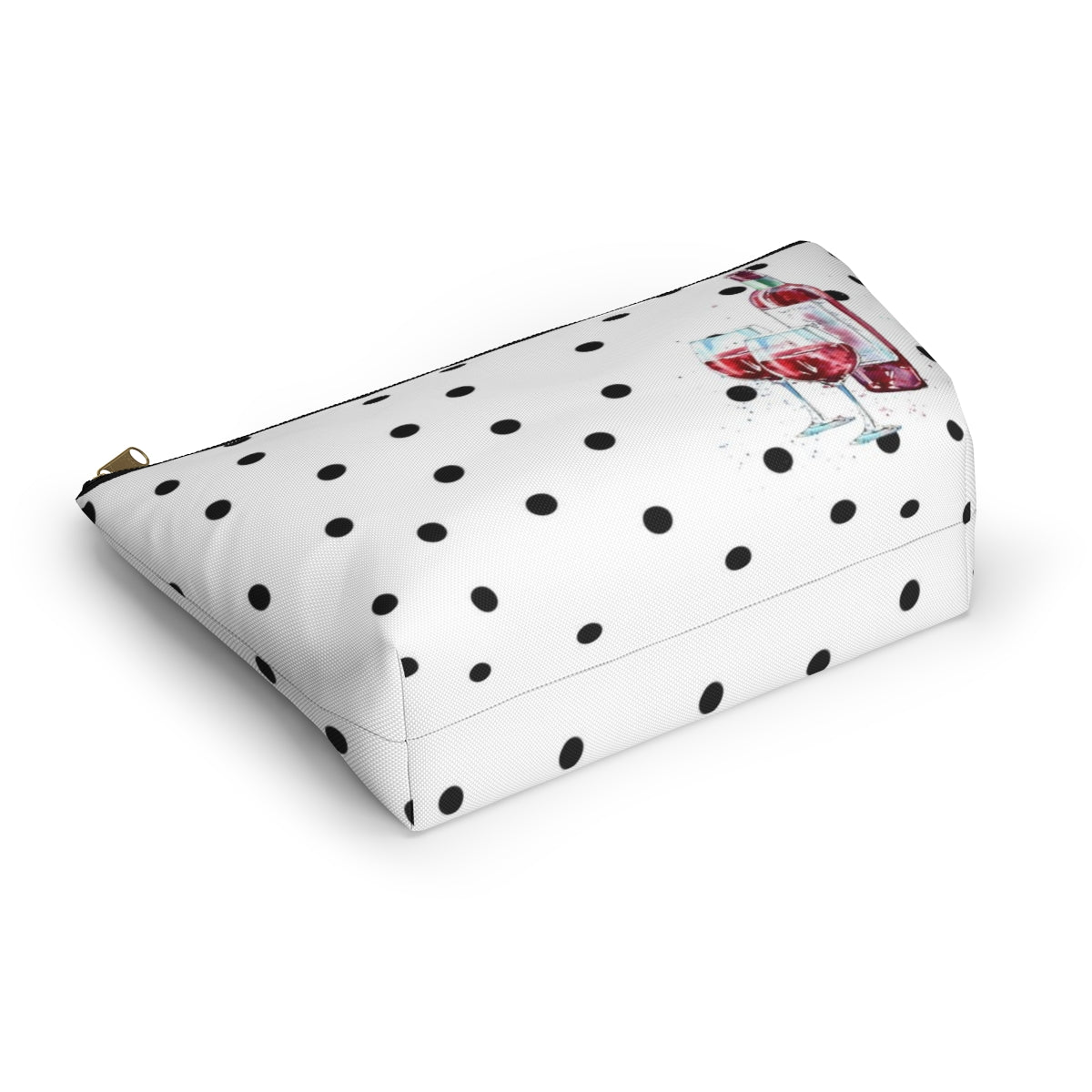 Personalized Wine Cosmetic Pouch w T-bottom, Accessory Pouch, Red Wine for Two Polka Dot