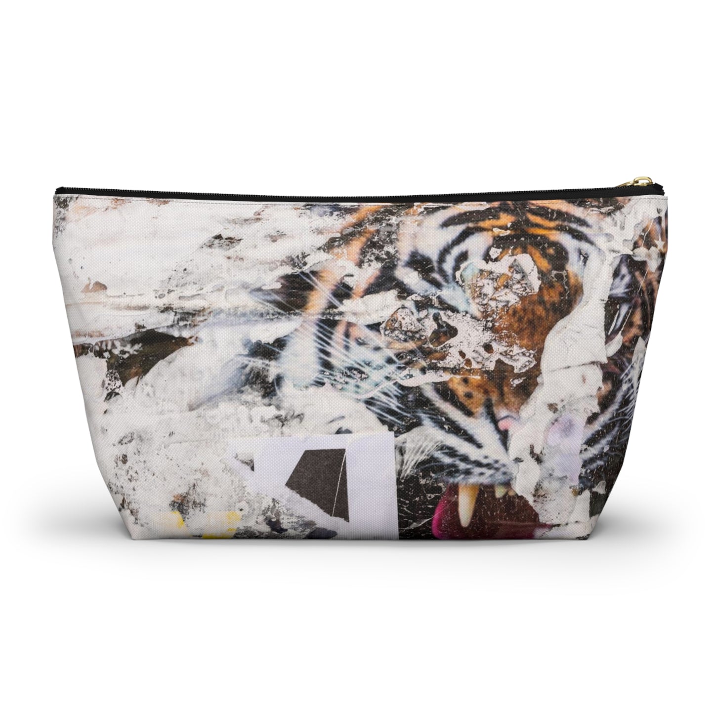 Urban Street Art Cosmetic Pouch w T-bottom, Accessory Pouch - Torn Poster Street Art Makeup Bag - Tiger Bag 4