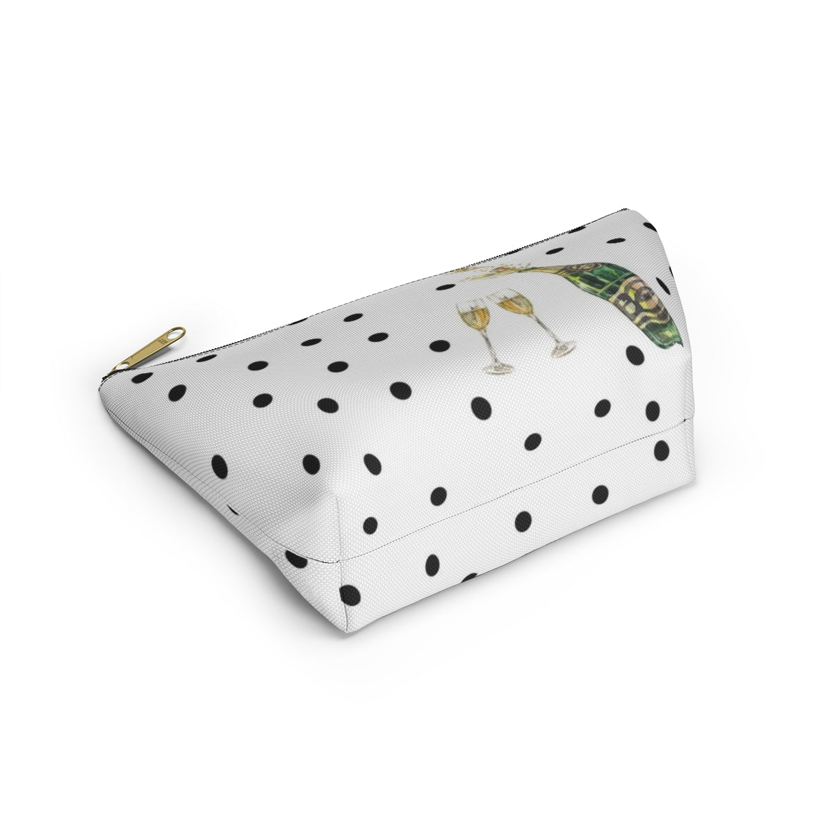 Personalized Champaign Cosmetic Pouch w T-bottom, Accessory Pouch, Celebration Polka Dot