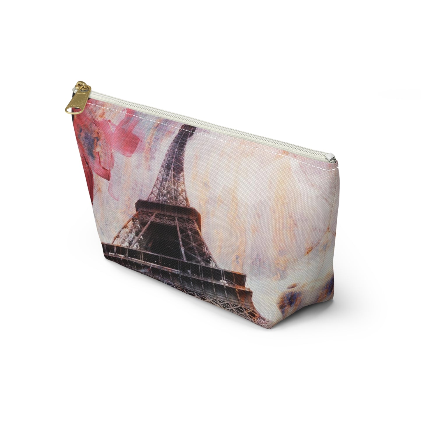 Eiffel Tower Cosmetic Pouch w T-bottom, Accessory Pouch - Paris Abstract Flower