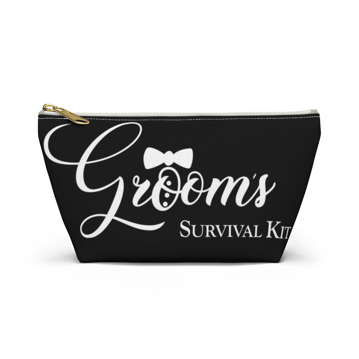 Grooms Survival Kit Cosmetic Pouch w T-bottom, Accessory Pouch, Black and White