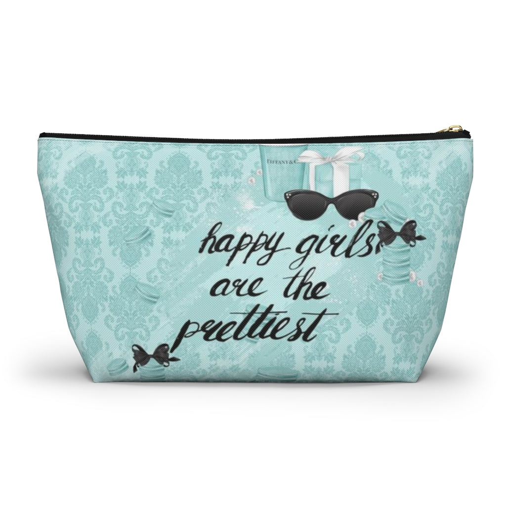 Happy Girls are the Prettiest Cosmetic Pouch w T-bottom, Accessory Pouch, Breakfast at Tiffany