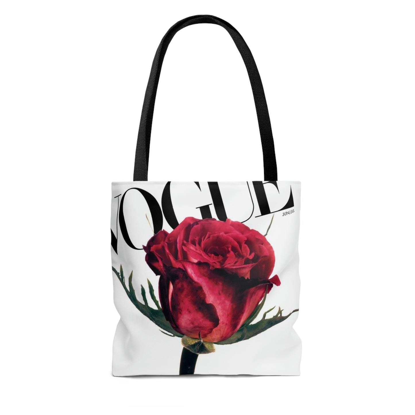 VOGUE Red Rose Square Utility Tote - Personalized Fashion Canvas Tote Bag - Custom Designer Tote - 3 Sizes