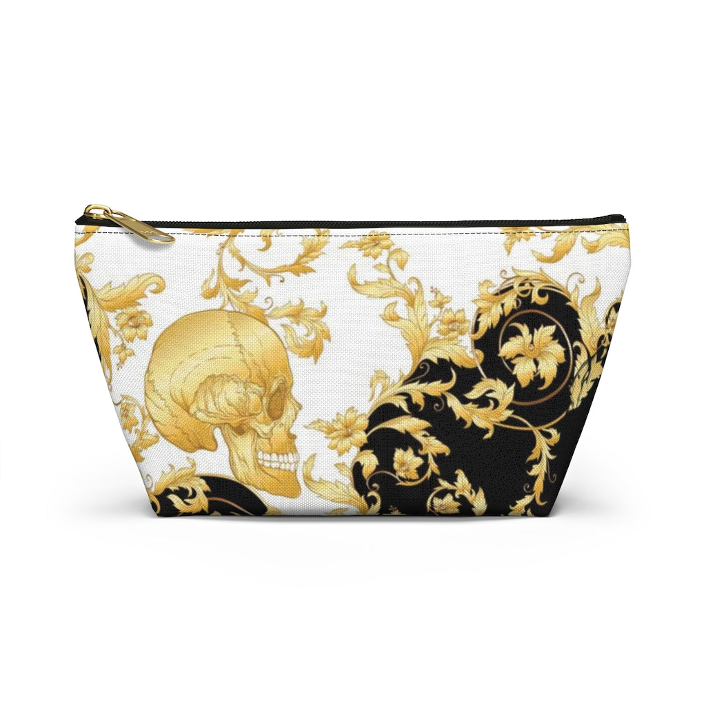 Gilded Skull Cosmetic Pouch w T-bottom, Accessory Pouch