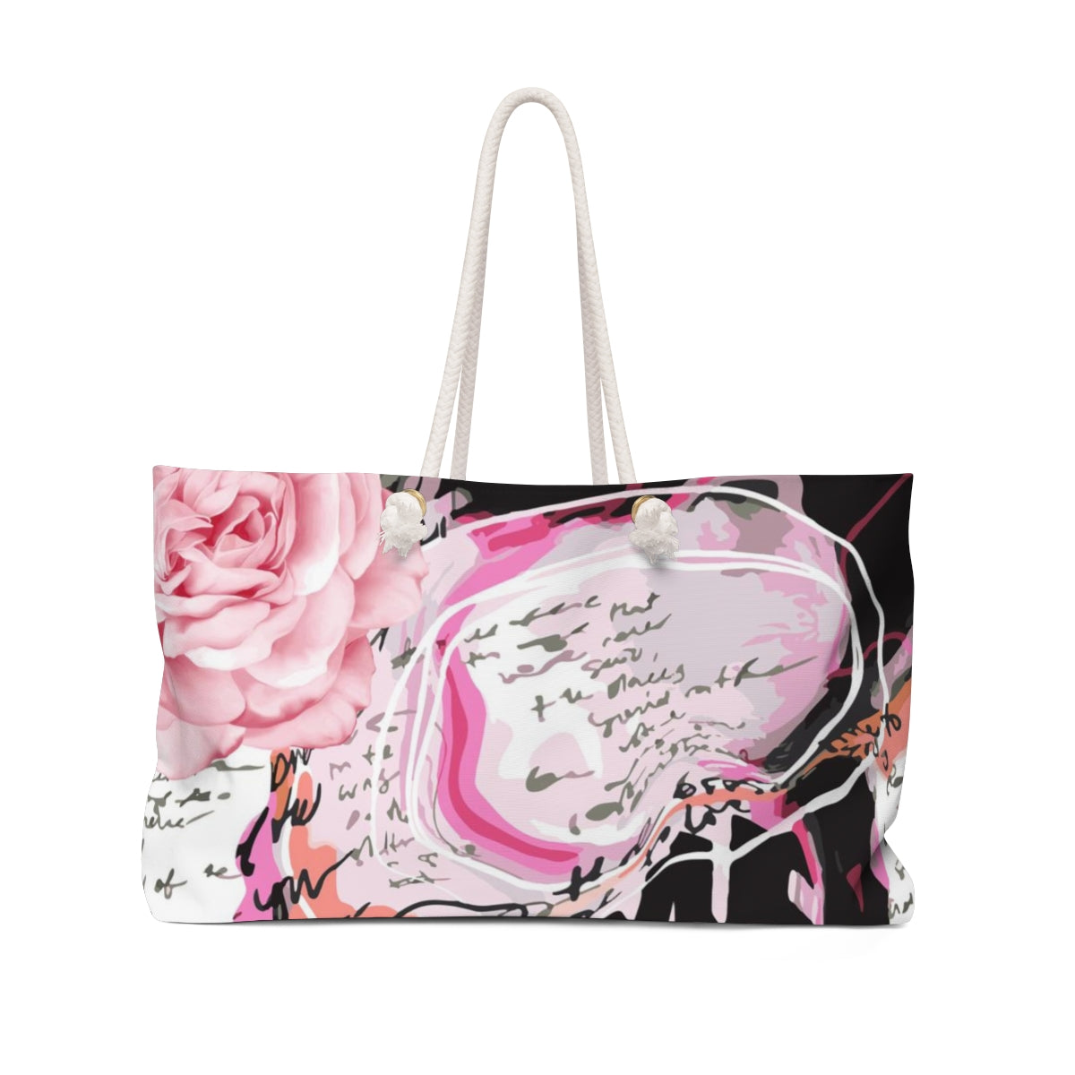 Abstract Rose Tote Bag - Weekender Bag, Rope Tote, Pink and Orange