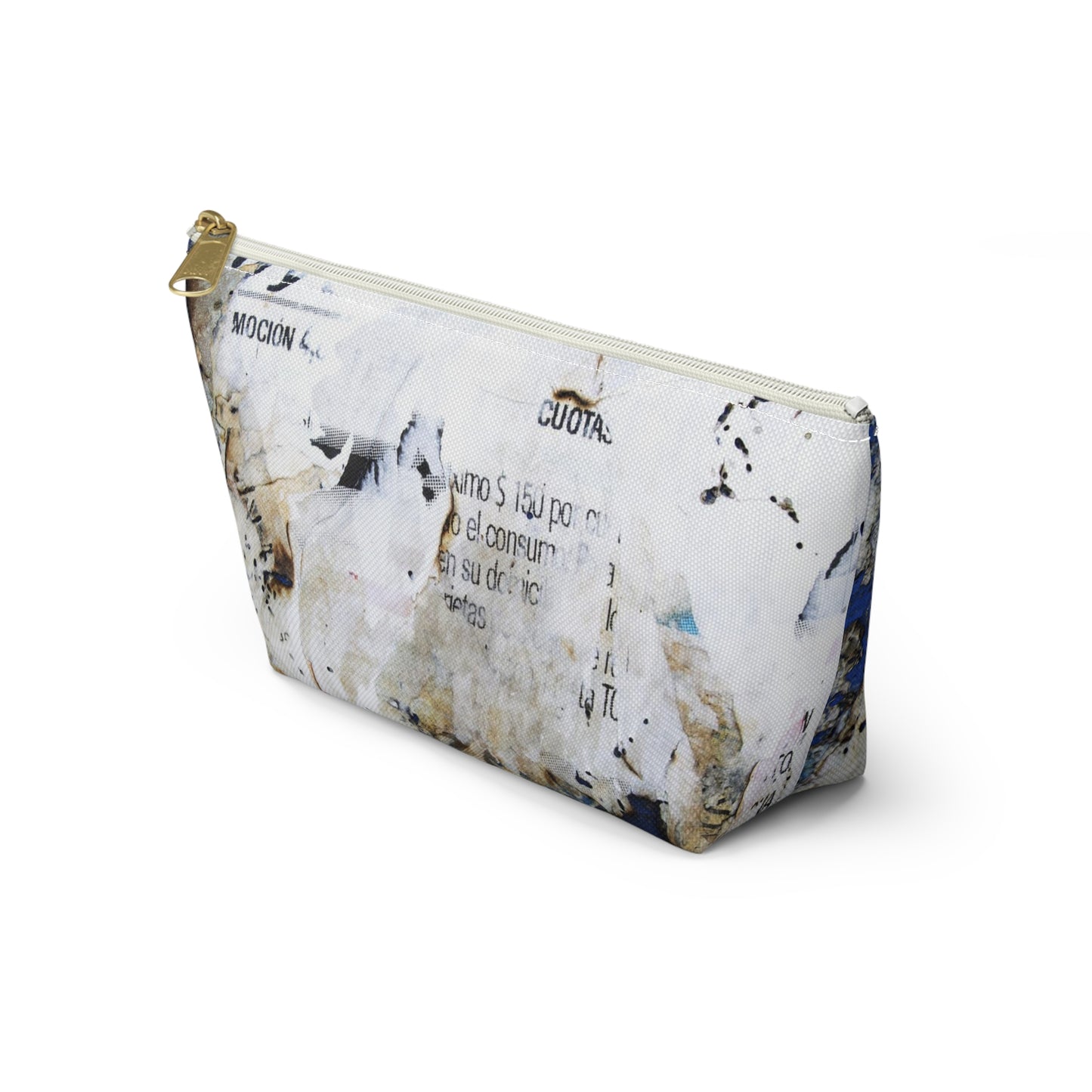 Urban Street Art Cosmetic Pouch w T-bottom, Accessory Pouch - Torn Poster Street Art Makeup Bag - Azule Bag 13