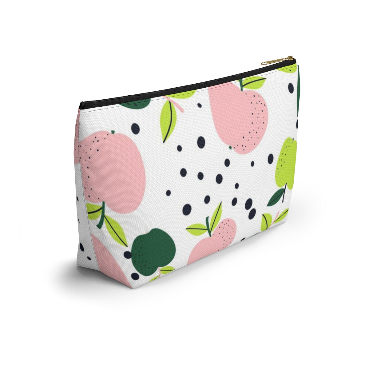 Teacher Life Cosmetic Pouch w T-bottom, Accessory Pouch, Pink and Green Apple Dot