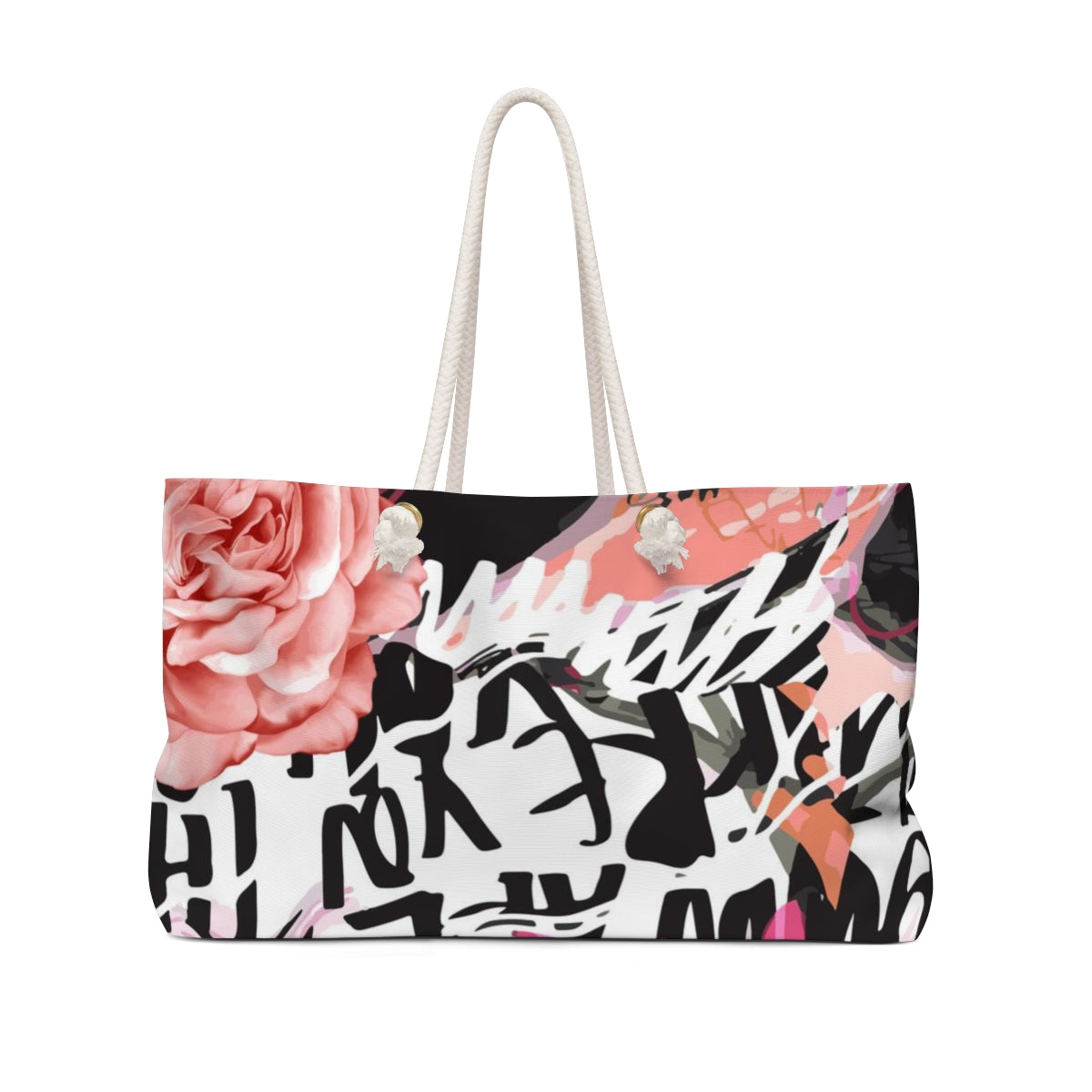 Abstract Rose Tote Bag - Weekender Bag, Rope Tote, Pink and Orange