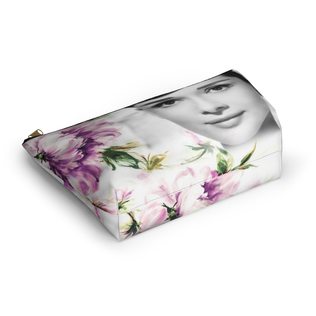 Audrey Flower Cosmetic Pouch w T-bottom, Accessory Pouch, Purple