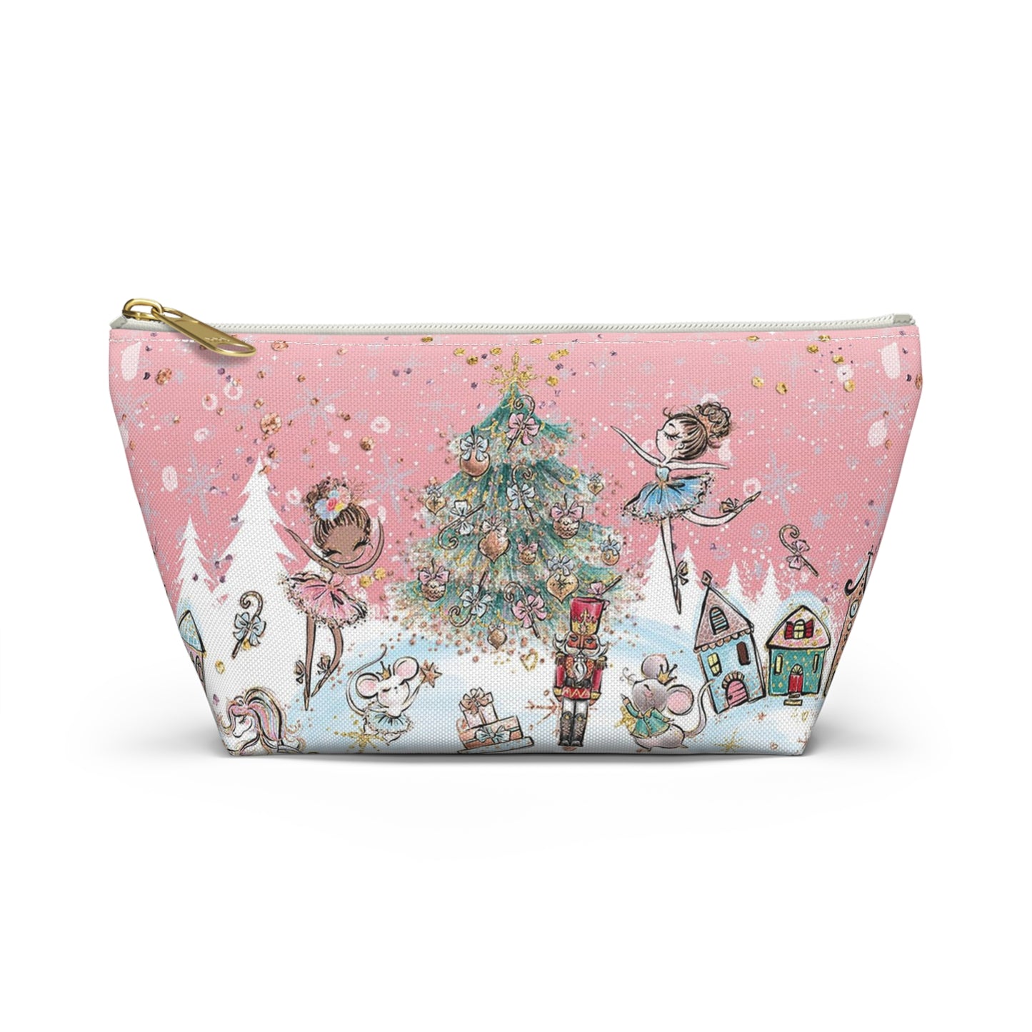 Nutcracker Cosmetic Pouch w T-bottom, Accessory Pouch - Pink Nutcracker Ballet Makeup Bag