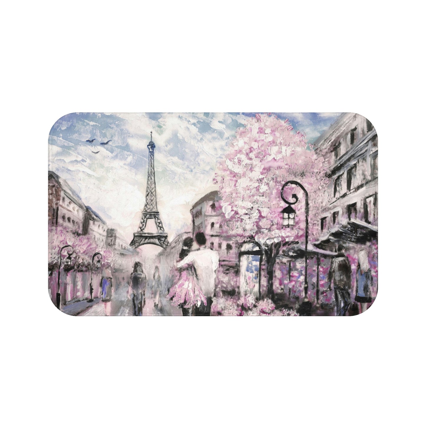 Love in Paris Bath Mat - Personalized Floor Mat - Pink Paris Painting Fashion Bathroom Shower Mat