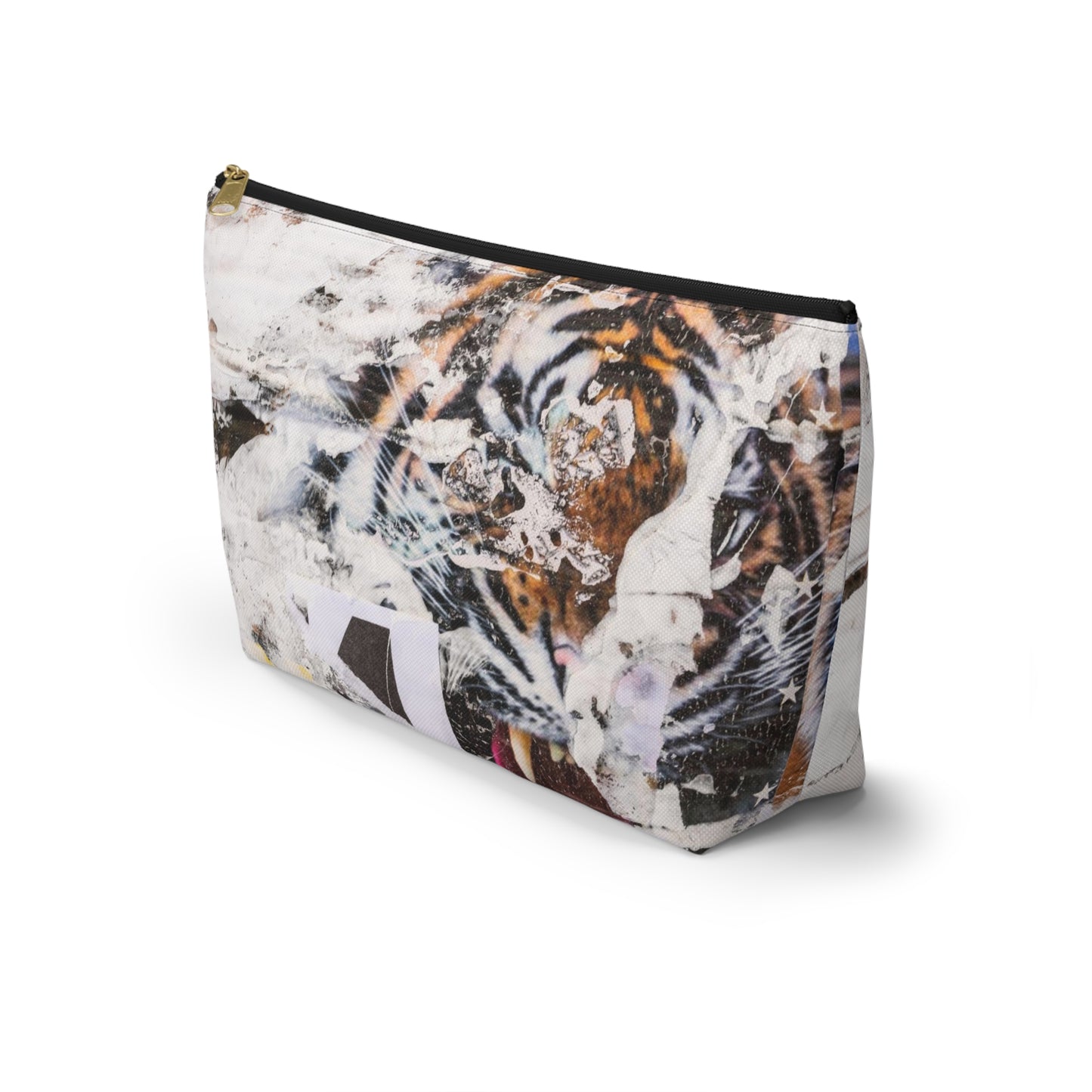 Urban Street Art Cosmetic Pouch w T-bottom, Accessory Pouch - Torn Poster Street Art Makeup Bag - Tiger Bag 4