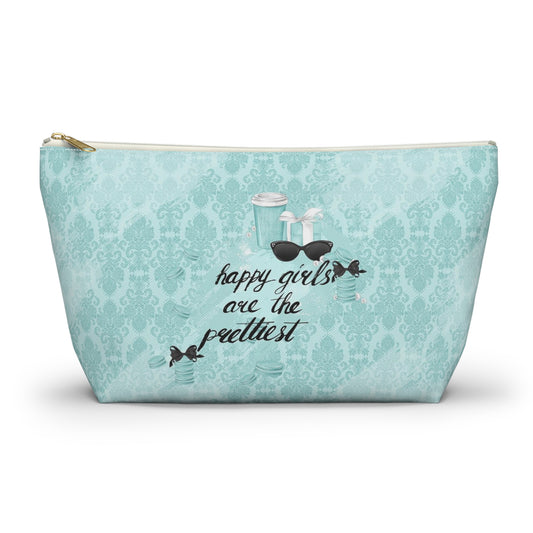 Happy Girls are the Prettiest Cosmetic Pouch w T-bottom, Accessory Pouch, Breakfast at Tiffany