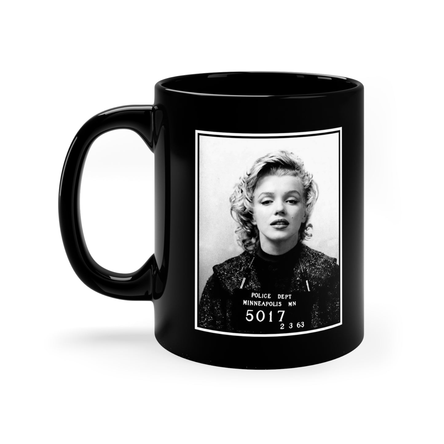 Marilyn Monroe FAKE Mugshot Mug -  11oz Black - Marilyn Monroe Autograph Mug