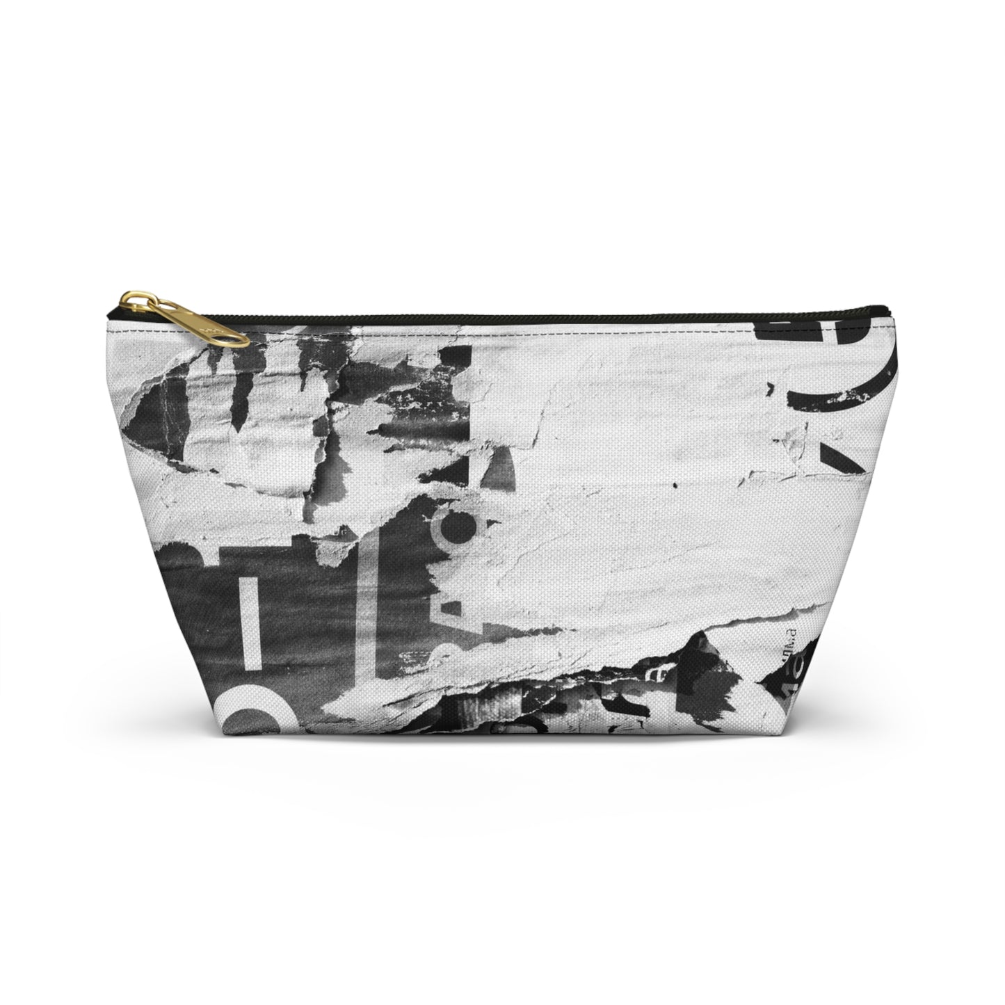 Urban Street Art Cosmetic Pouch w T-bottom, Accessory Pouch - Torn Poster Street Art Makeup Bag - Black and White Five Bag 22