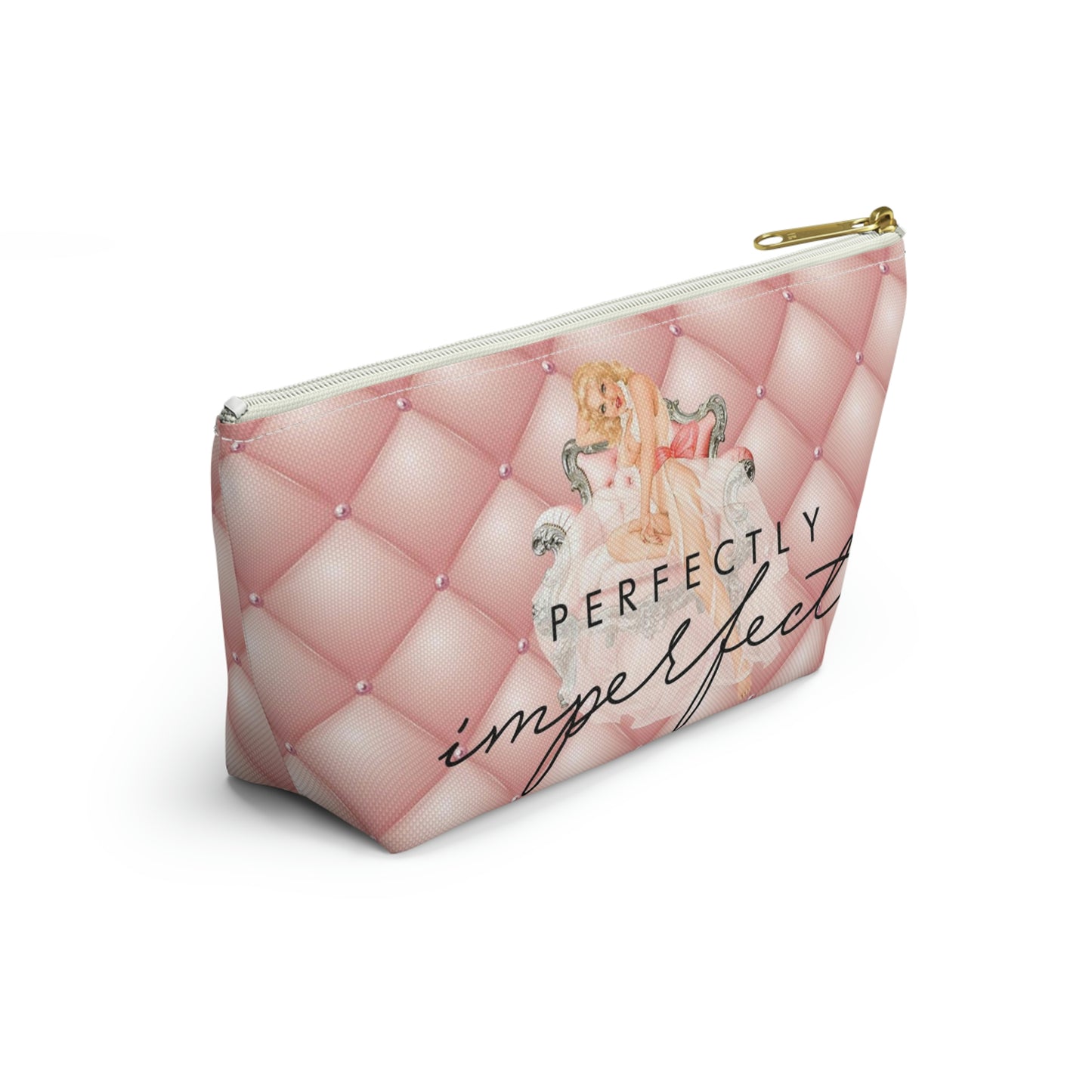 Pinup Girl Cosmetic Pouch w T-bottom, Accessory Pouch - Perfectly Imperfect Pink Peach