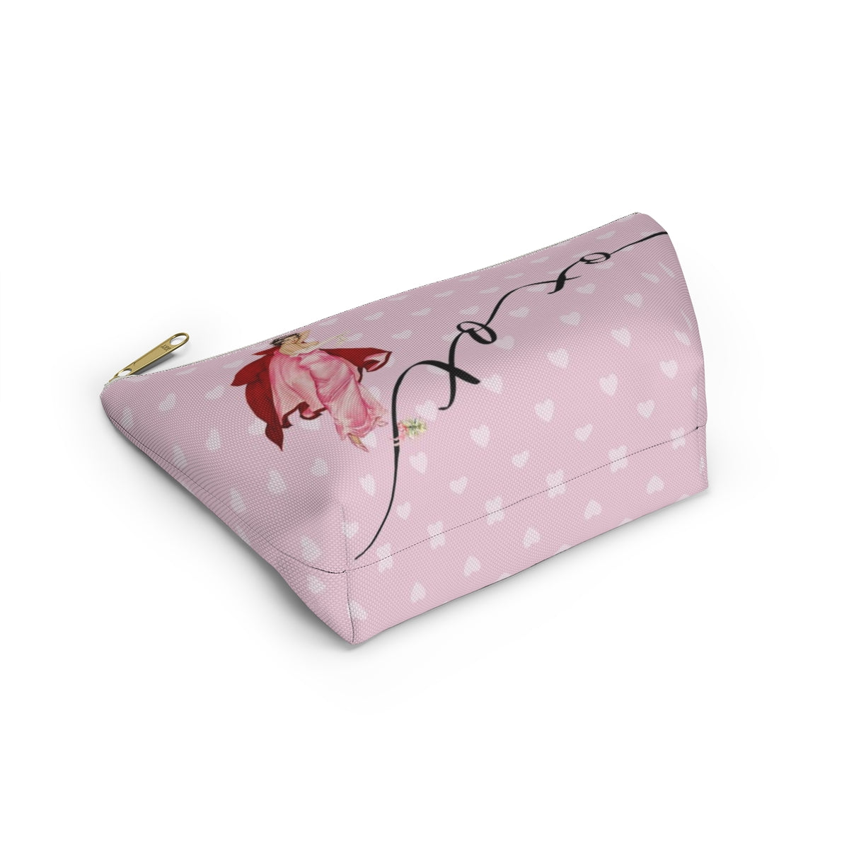 Personalized Pink Pinup Girl Cosmetic Pouch w T-bottom, Accessory Pouch - Red Riding Hood XOXO