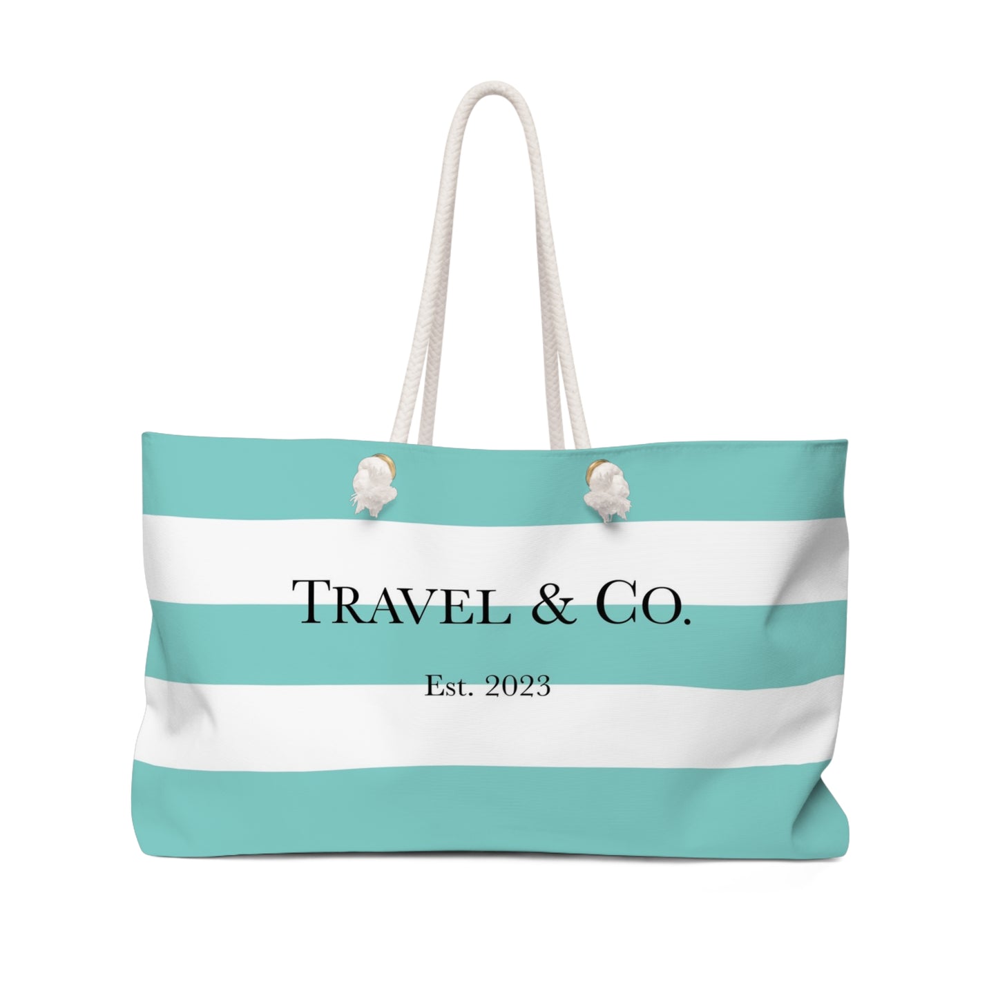 Personalized Robin Egg Blue Stripe Weekend Bag - Sailing Weekender Bag - Your Name & Co. Beach and Town Tote