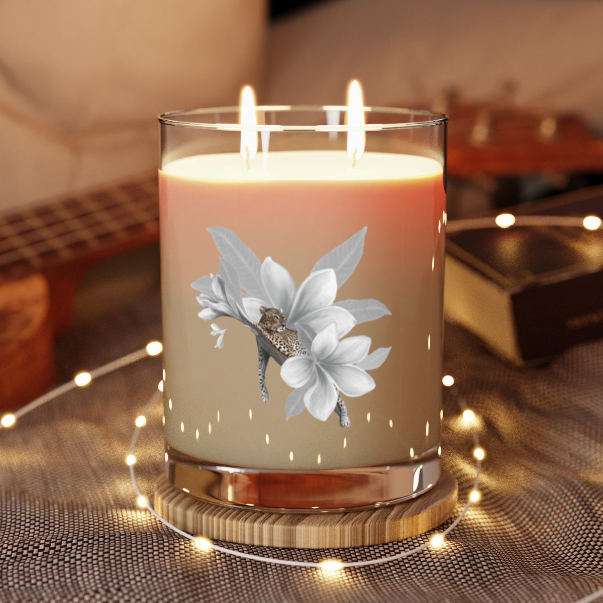 Personalized Leopard Scented Candle - Full Glass, 11oz - Flower