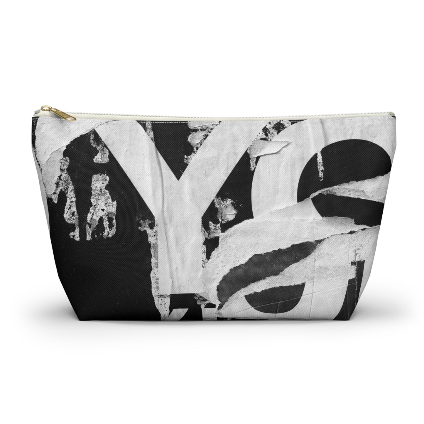 Urban Street Art Cosmetic Pouch w T-bottom, Accessory Pouch - Torn Poster Street Art Makeup Bag - Black and White YO Bag 15