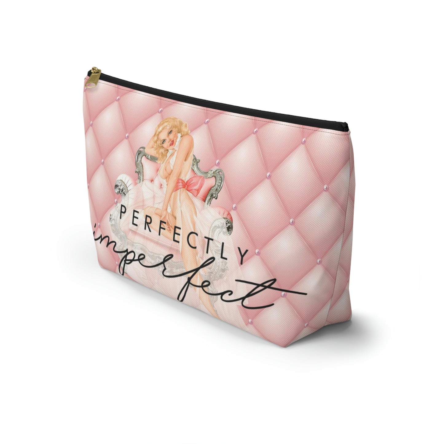 Pinup Girl Cosmetic Pouch w T-bottom, Accessory Pouch - Perfectly Imperfect Pink Peach