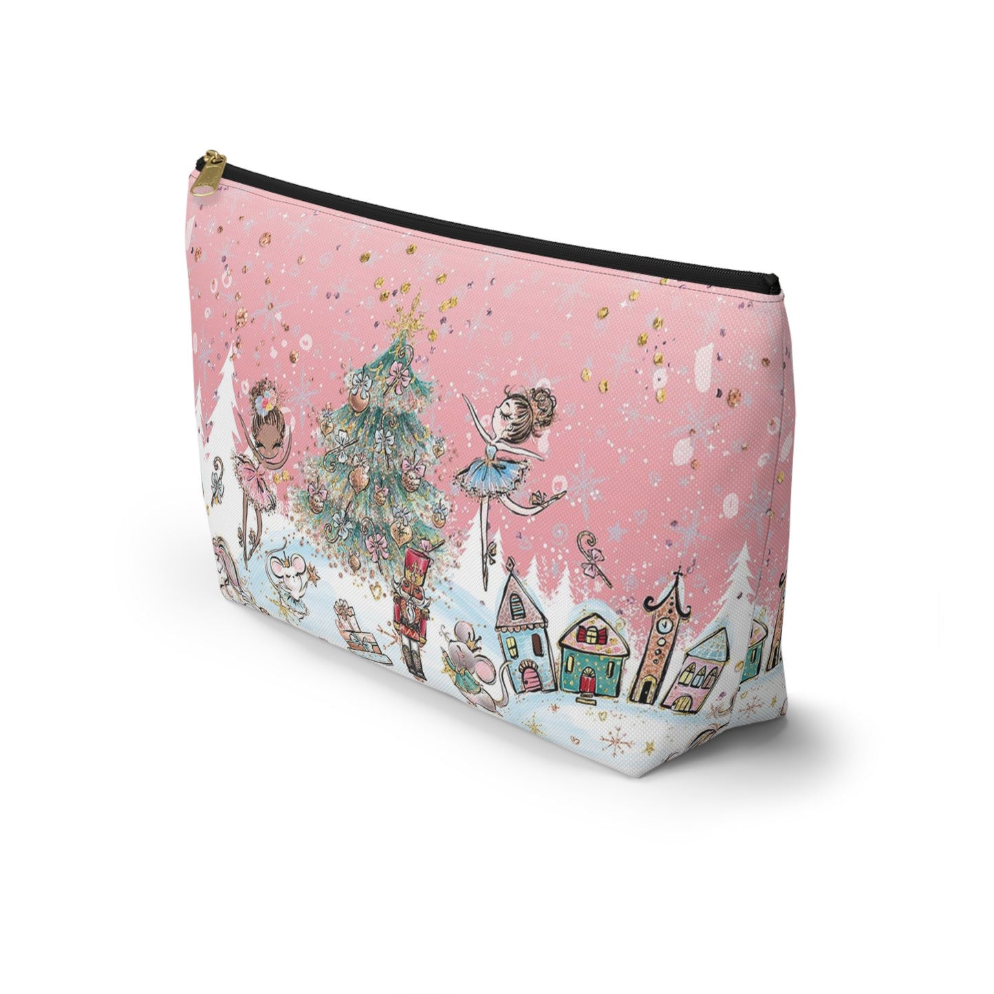 Nutcracker Cosmetic Pouch w T-bottom, Accessory Pouch - Pink Nutcracker Ballet Makeup Bag