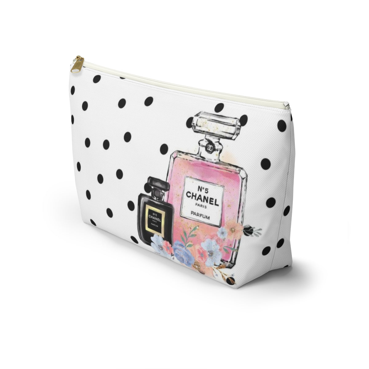 Personalized Perfume Cosmetic Pouch w T-bottom, Accessory Pouch, Perfume Bottle Polka Dot