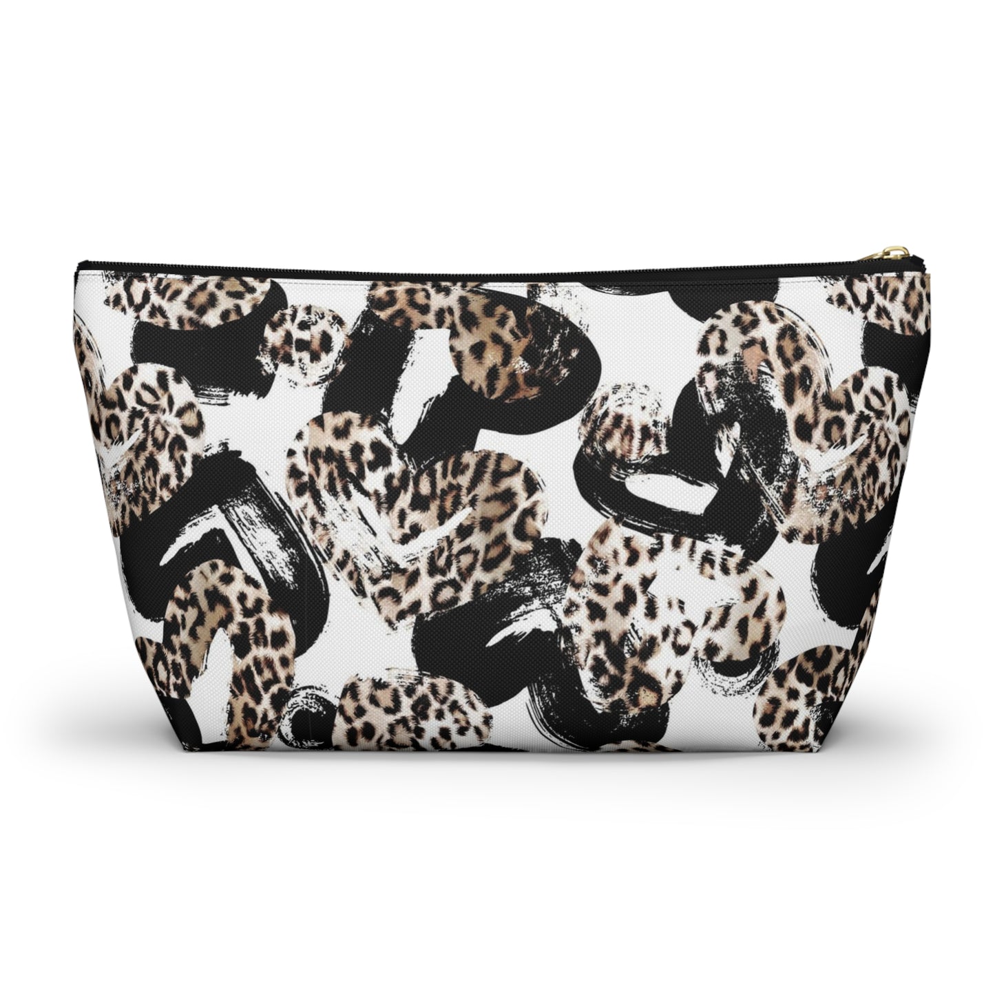 Personalized Leopard Hearts Cosmetic Pouch w T-bottom, Accessory Pouch