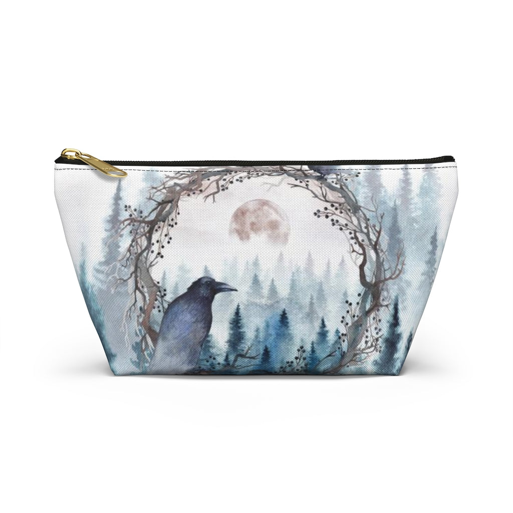 Edgar Allan Poe Cosmetic Pouch w T-bottom, Accessory Pouch, Raven Forrest Moon