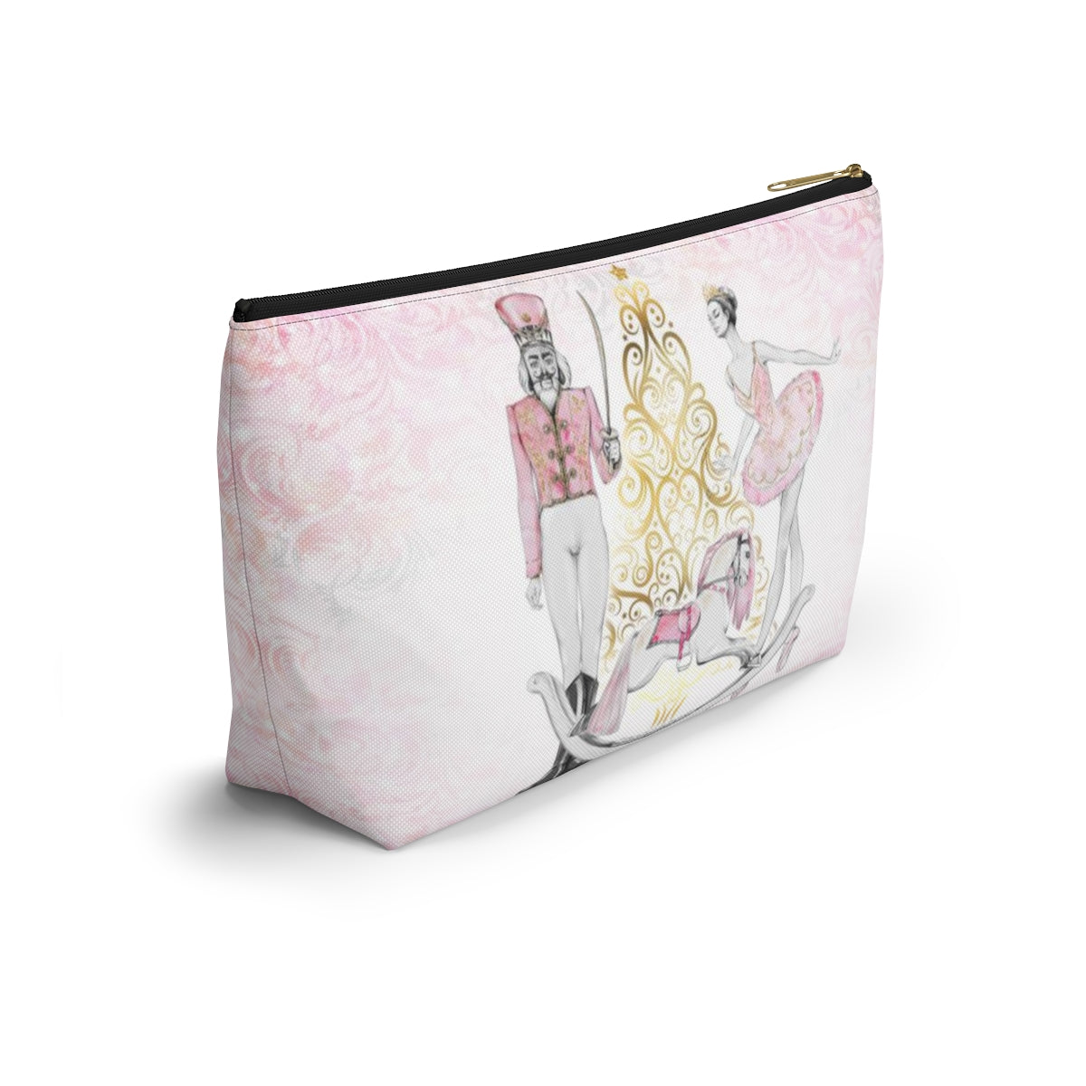 Personalized Nutcracker Ballet Cosmetic Pouch w T-bottom, Accessory Pouch, Pink and Gold