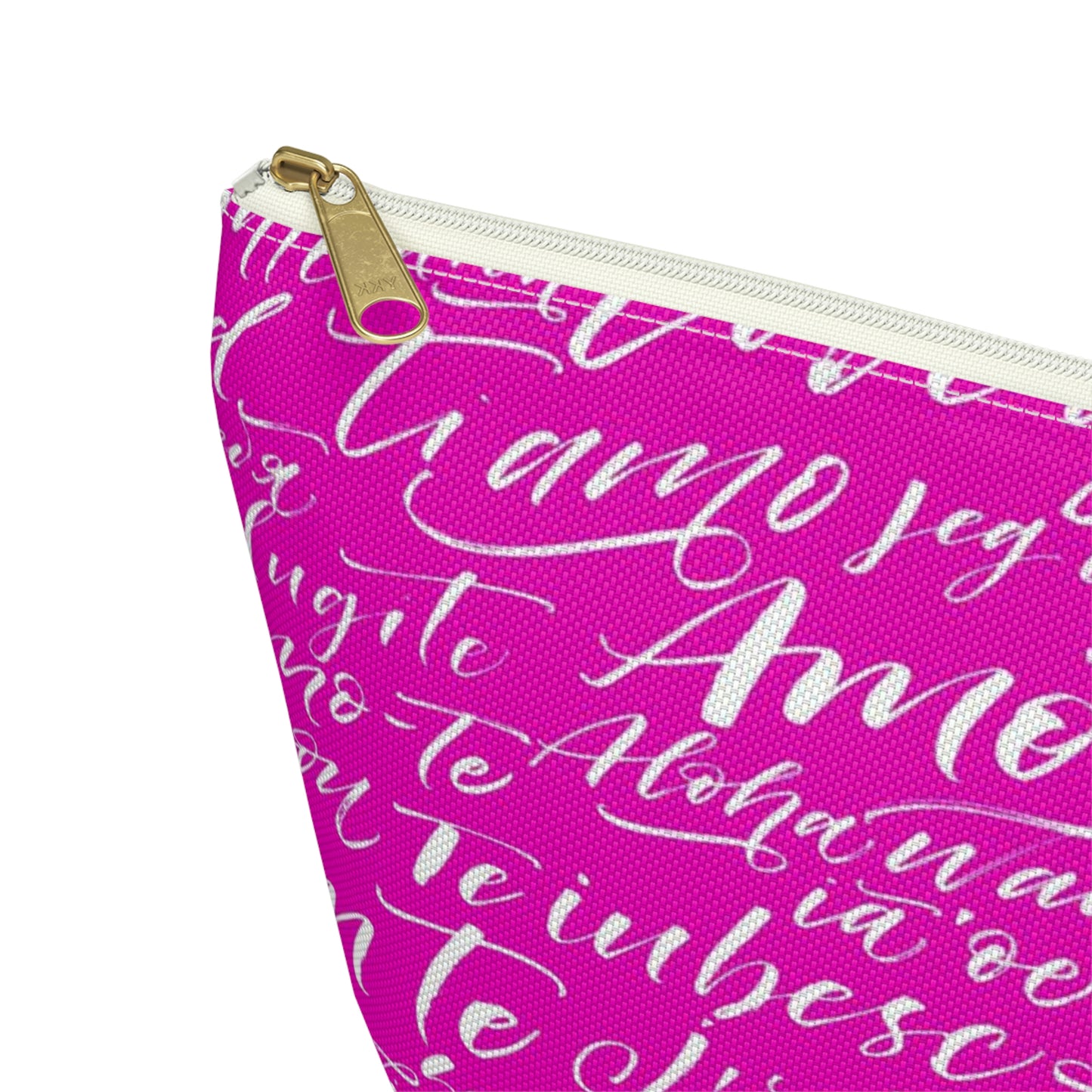 Hot Pink Love Language Cosmetic Pouch w T-bottom, Accessory Pouch - I love you Bag