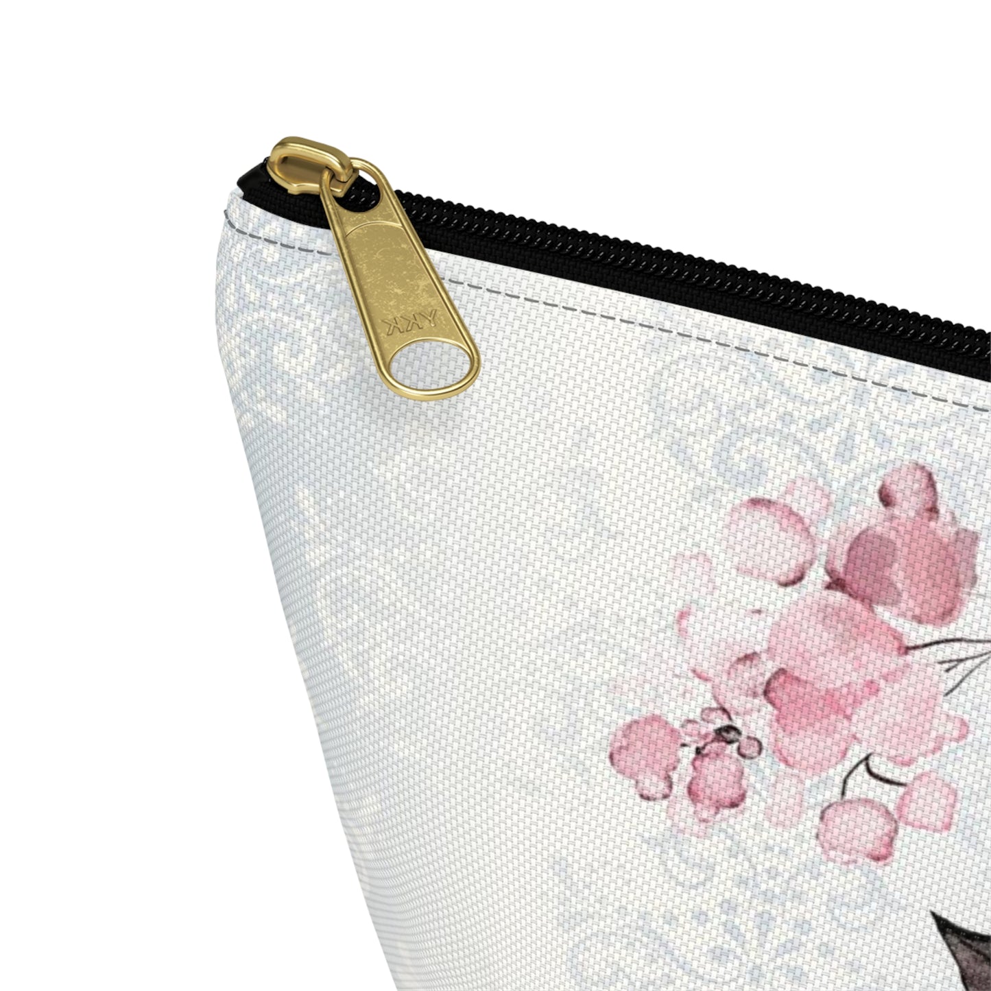 Personalized Pink Flower Damask - Cosmetic Pouch w T-bottom, Accessory Pouch