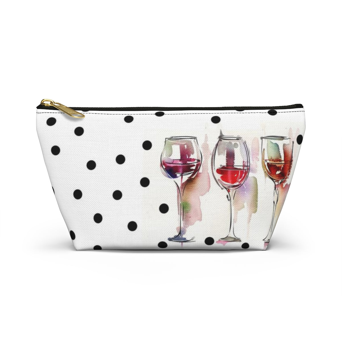 Personalized Wine Lovers Cosmetic Pouch w T-bottom, Accessory Pouch, Wine Glass Polka Dot