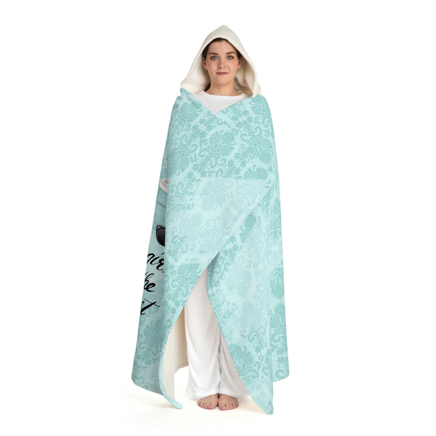 Happy Girls are the Prettiest Blanket with Hood, Sherpa Fleece with Hood, Hooded Shrug, Hooded Blanket - Blue Green Breakfast at Tiffany