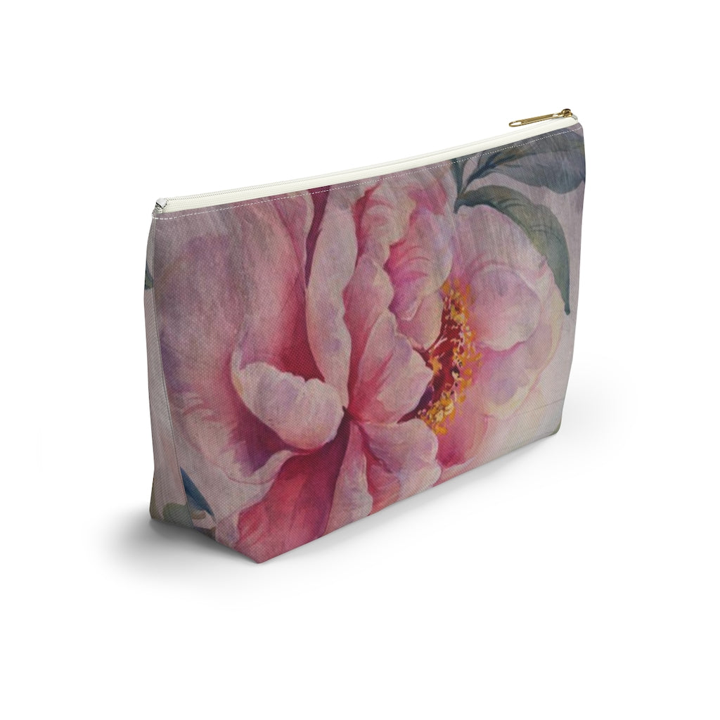 Rose Cosmetic Pouch w T-bottom, Accessory Pouch, Dusky Pink