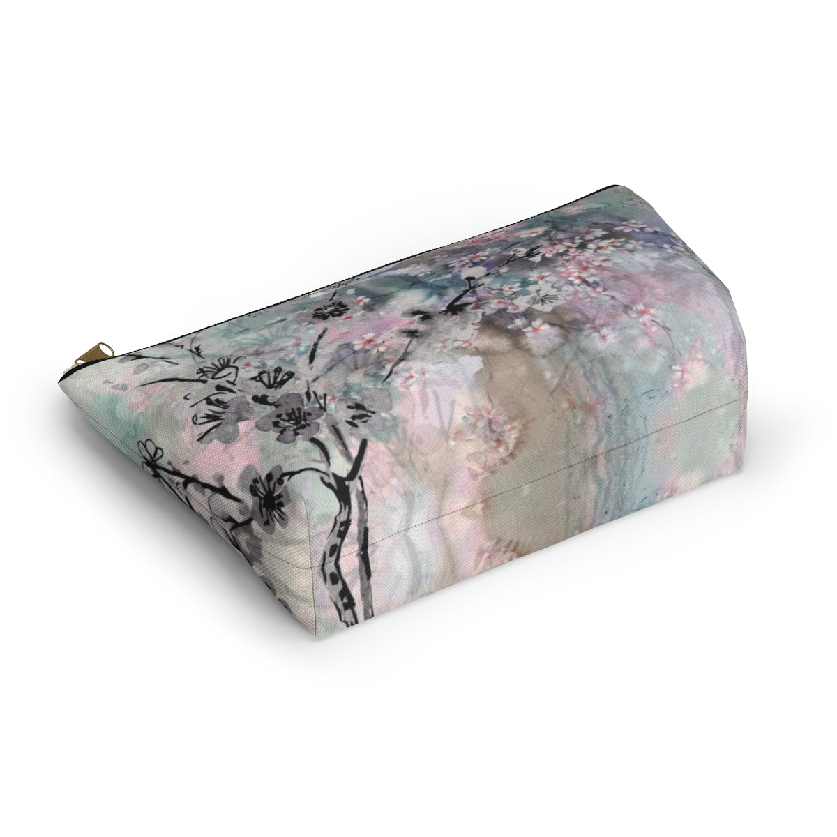 Sakura Cosmetic Pouch w T-bottom, Accessory Pouch - Watercolor Cherry Blossom