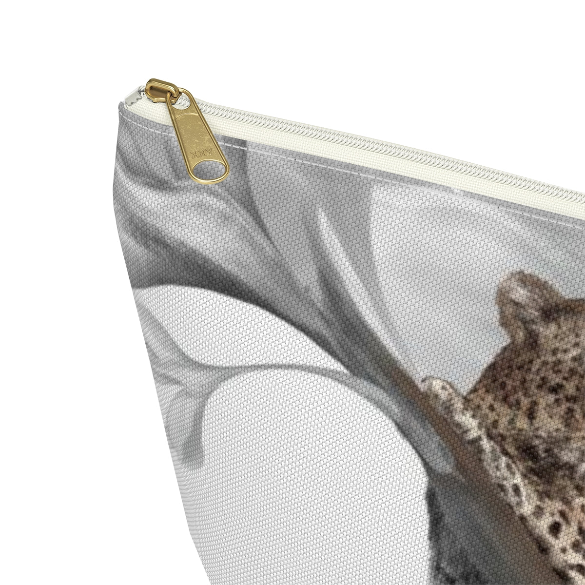 Leopard Cosmetic Pouch w T-bottom, Accessory Pouch - Leopard White Plumeria