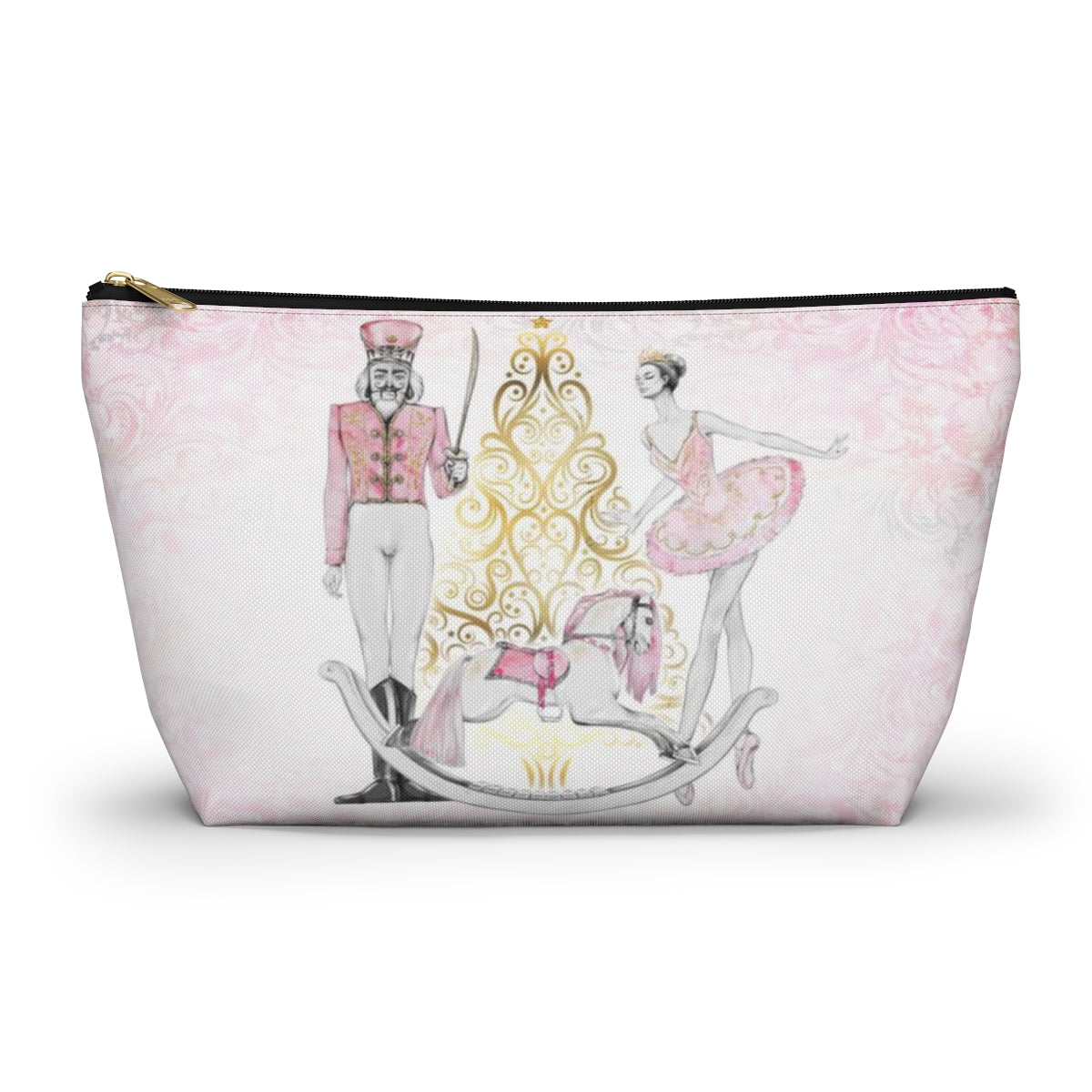 Personalized Nutcracker Ballet Cosmetic Pouch w T-bottom, Accessory Pouch, Pink and Gold