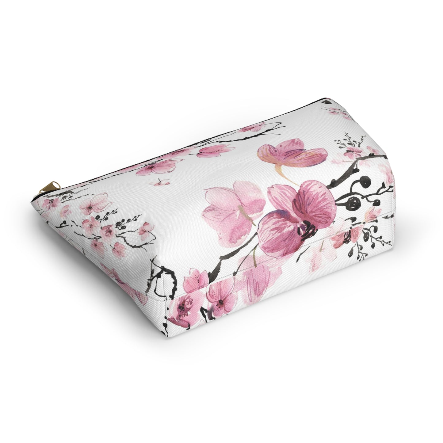 Sakura Cosmetic Pouch w T-bottom, Accessory Pouch - Pink Watercolor Cherry Blossom Makeup Bag