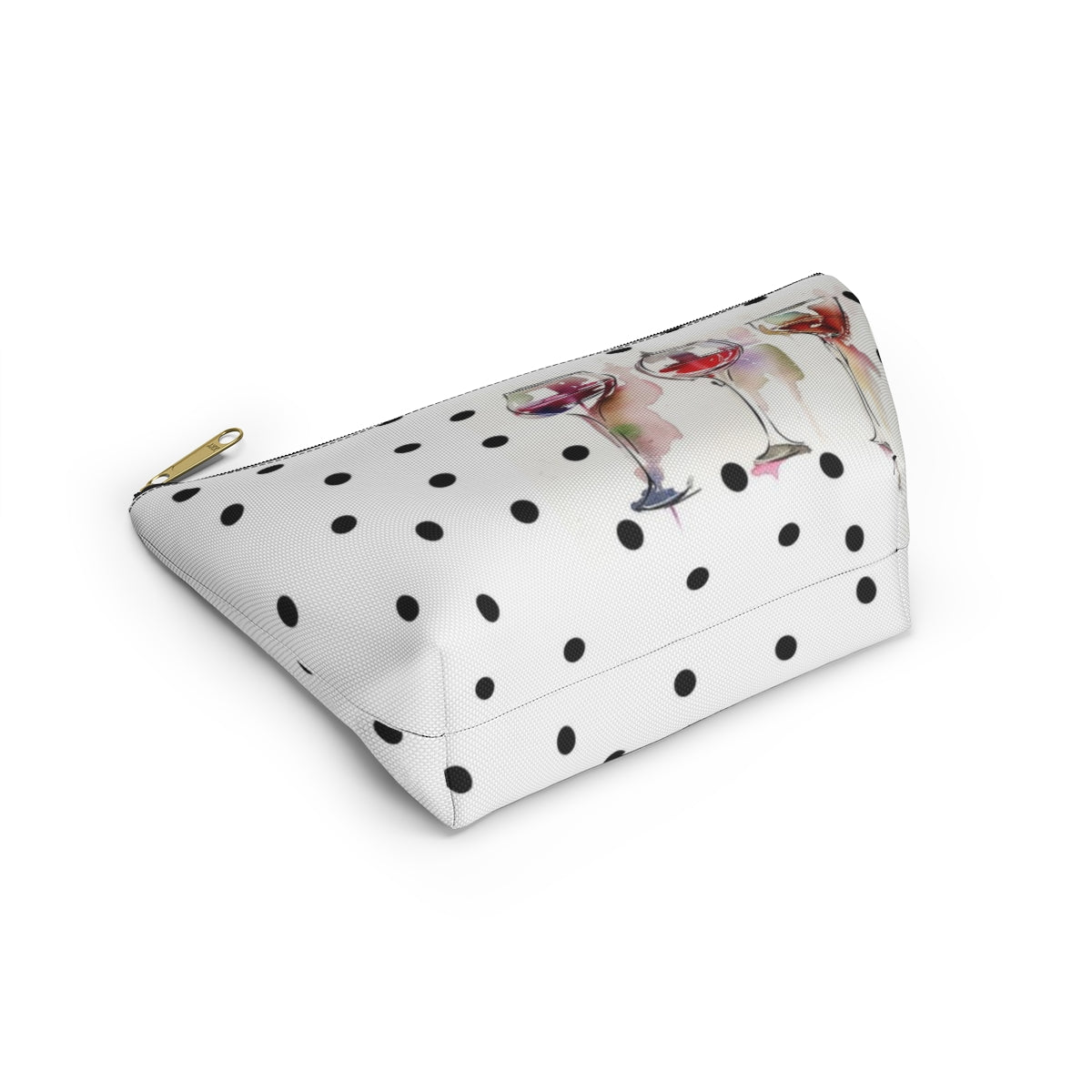 Personalized Wine Lovers Cosmetic Pouch w T-bottom, Accessory Pouch, Wine Glass Polka Dot