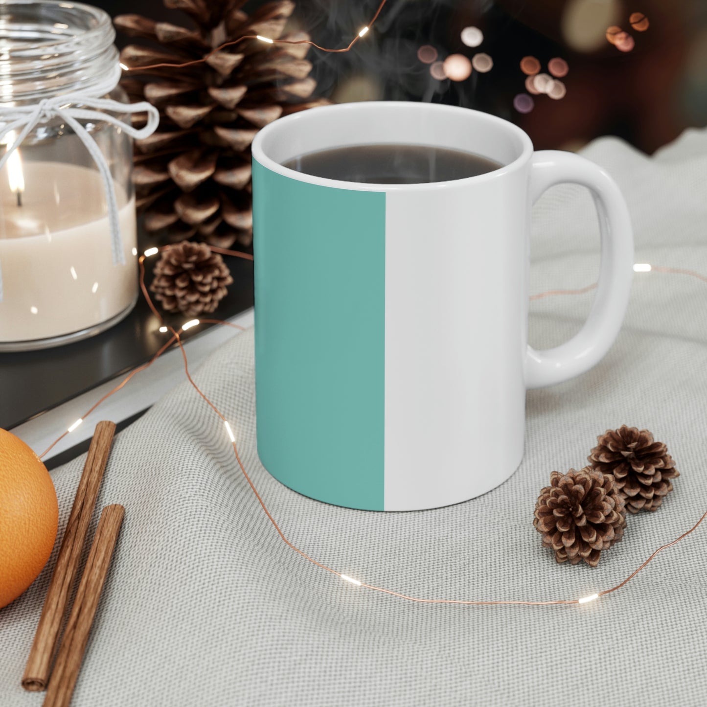 East West Color Block Mug - 11oz White Ceramic Mug - Breakfast at Tiffany Inspired Color Block