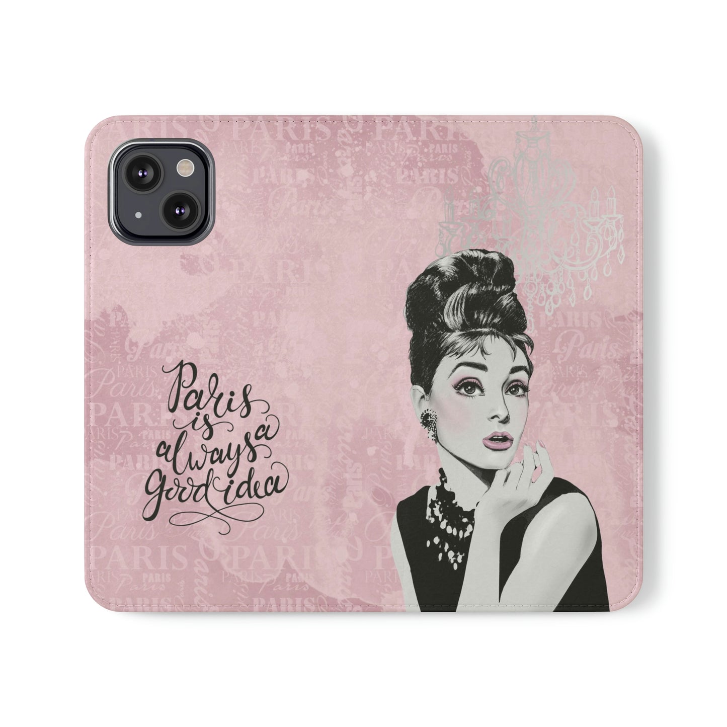 Audrey Hepburn Phone Case, Pink Paris Folio Phone Case, Paris is Always a Good Idea Smart Phone Folding Case