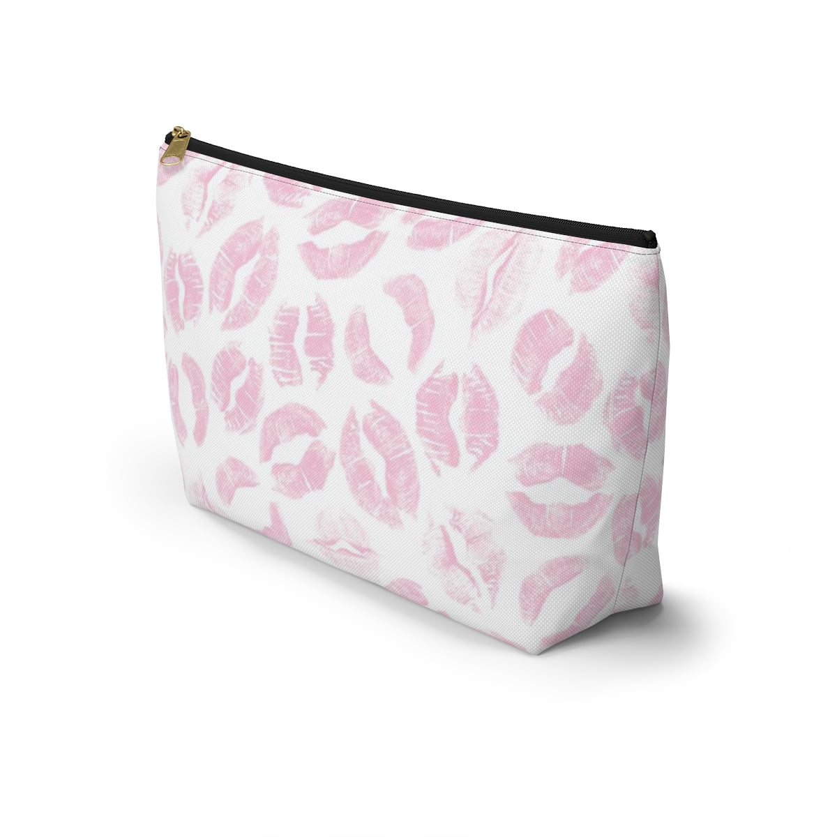 Lip Print Pouch w T-bottom, Accessory Pouch - Pink Kiss