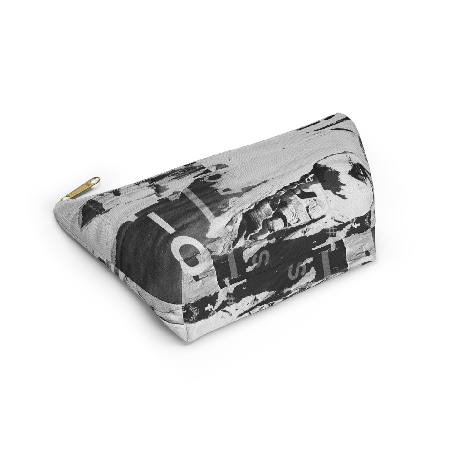 Urban Street Art Cosmetic Pouch w T-bottom, Accessory Pouch - Torn Poster Street Art Makeup Bag - Black and White Five Bag 22