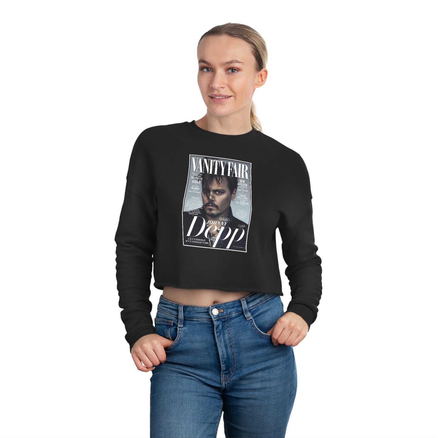 Johnny Depp Vogue Cover Crop Sweatshirt, Cropped Pullover, Crop Fleece, Crop Top - BLACK