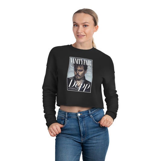 Johnny Depp Vogue Cover Crop Sweatshirt, Cropped Pullover, Crop Fleece, Crop Top - BLACK