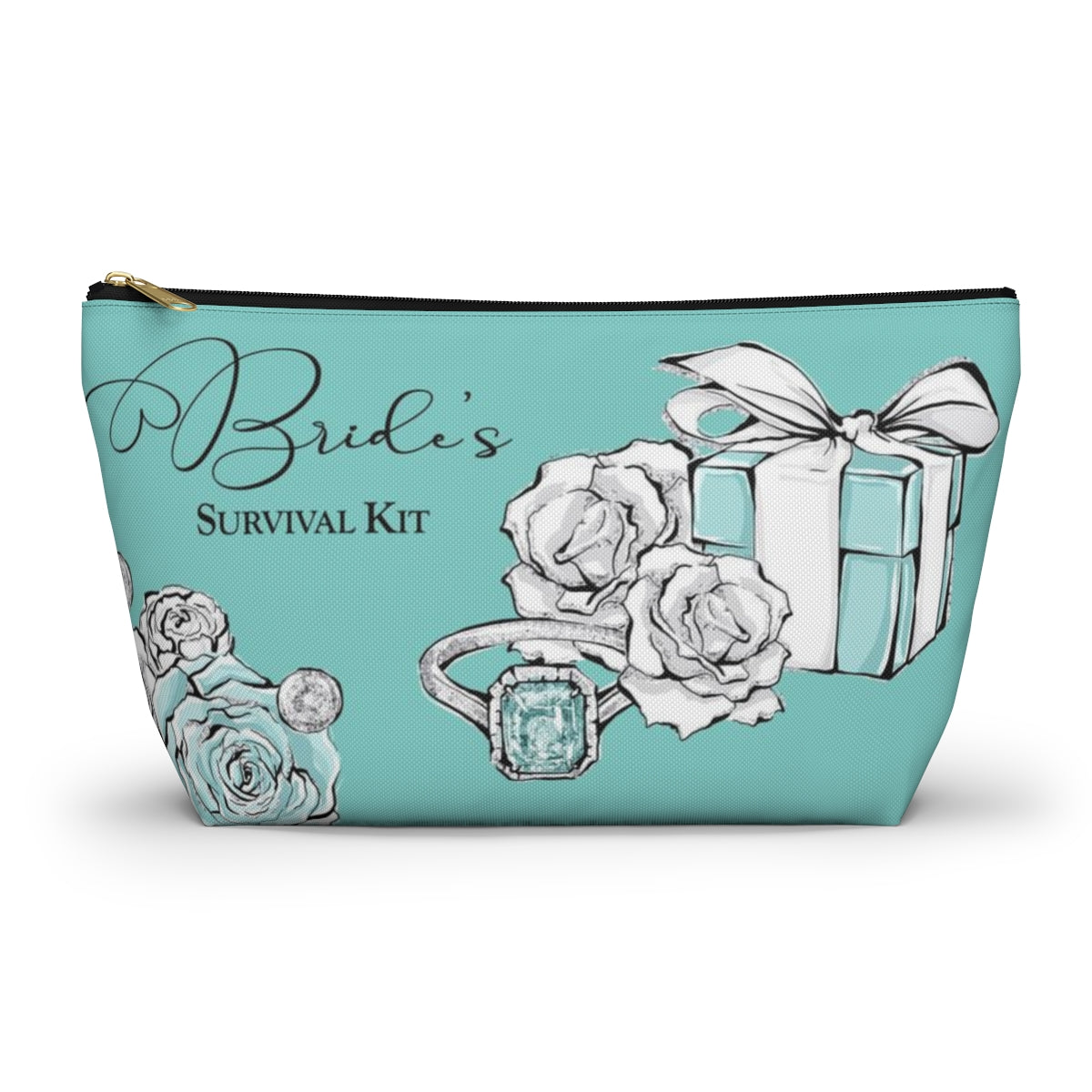 Brides Survival Kit Cosmetic Pouch w T-bottom, Accessory Pouch, Blue Green