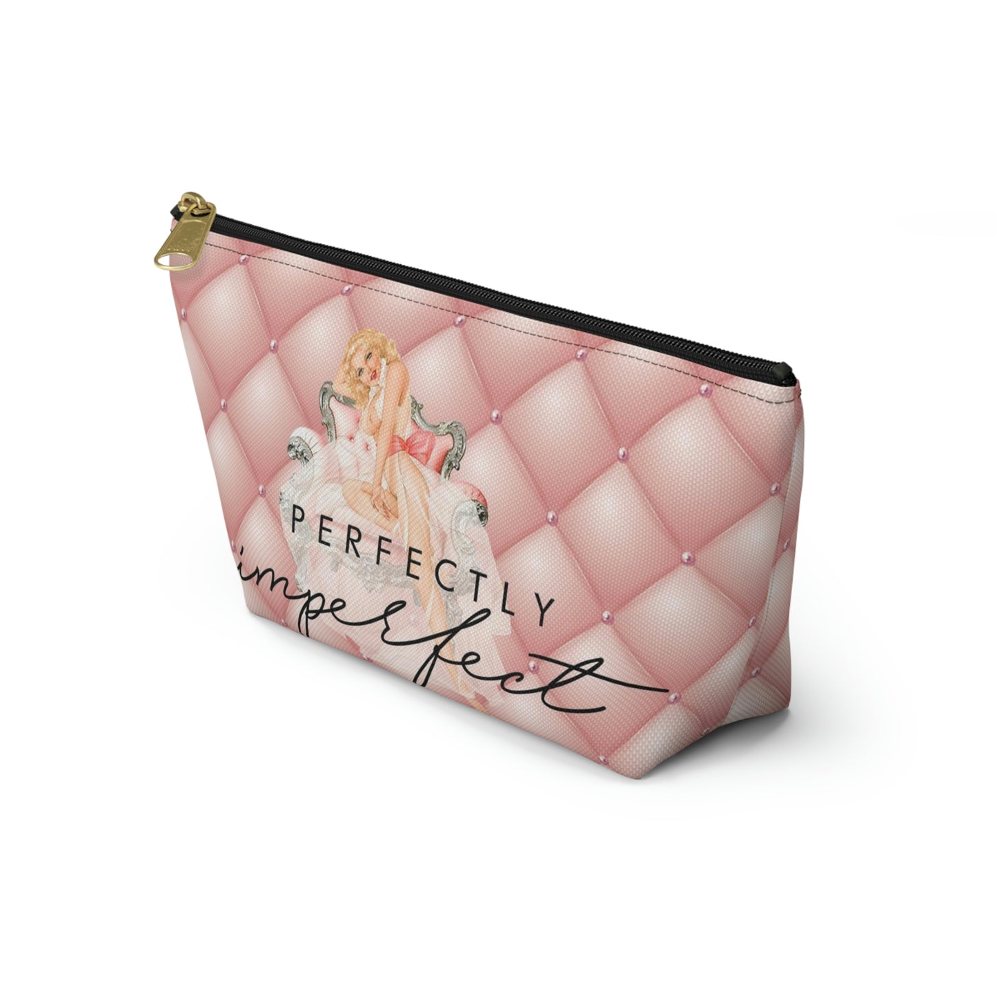 Pinup Girl Cosmetic Pouch w T-bottom, Accessory Pouch - Perfectly Imperfect Pink Peach